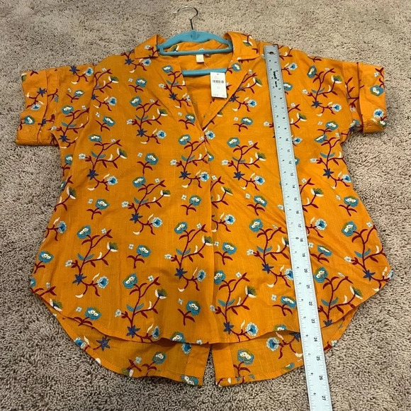 NWT new XS Anthropologie pilcro embroidered surf button down top floral gold - Picture 17 of 17